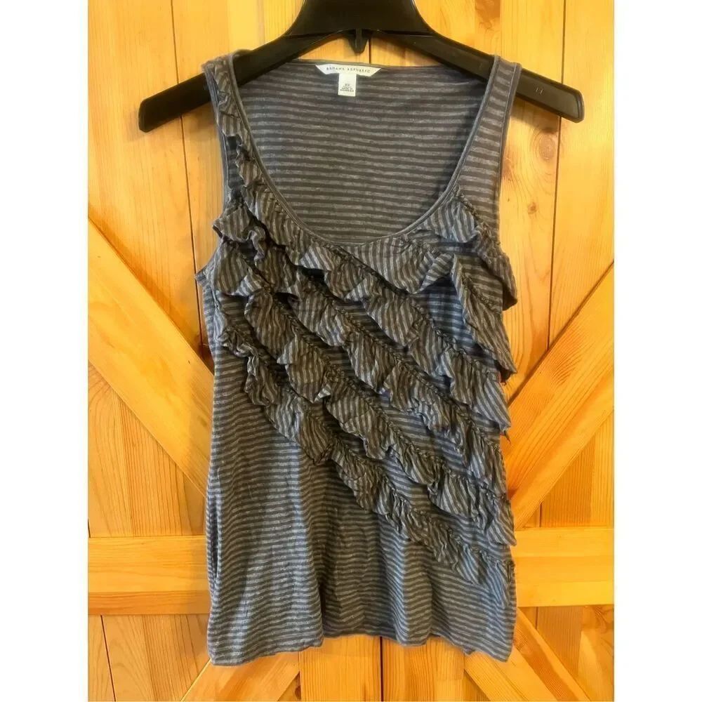 BANANA REPUBLIC Sleeveless Ruffled SHIRT Size XS Striped Gray (4491)